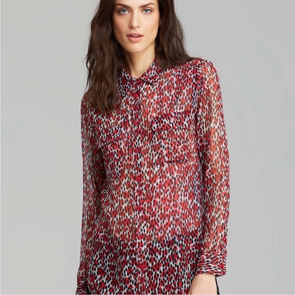 Equipment Femme Slim Signature Leopard Print Silk Top Size‎ Small